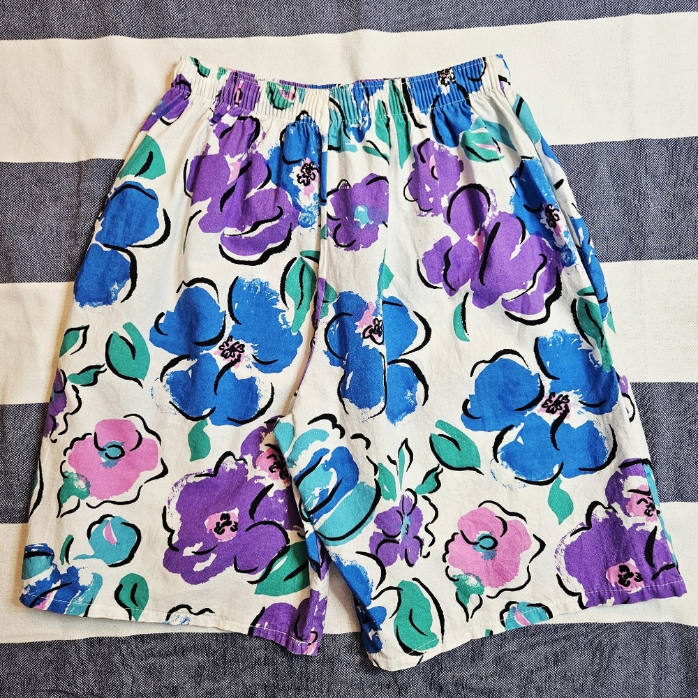 Vintage 80s Mary Quant 100% CottonFloral Printed Shorts Made In UK S/M - Picture 5 of 8